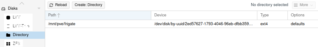Proxmox Directory Mount for Frigate